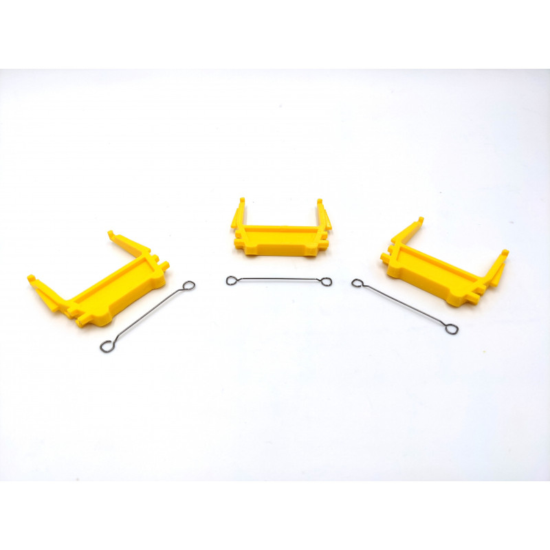 (3) Yellow Pipe Brackets with Wires for American Flyer No. 911 Gondolas (3) Yellow Pipe Brackets with Wires for American Flyer No. 911 Gondolas